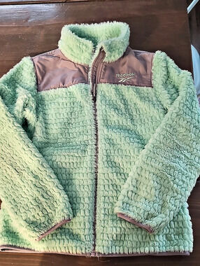 Girl's Fleece Teddy Jacket Green & Grey Size Medium